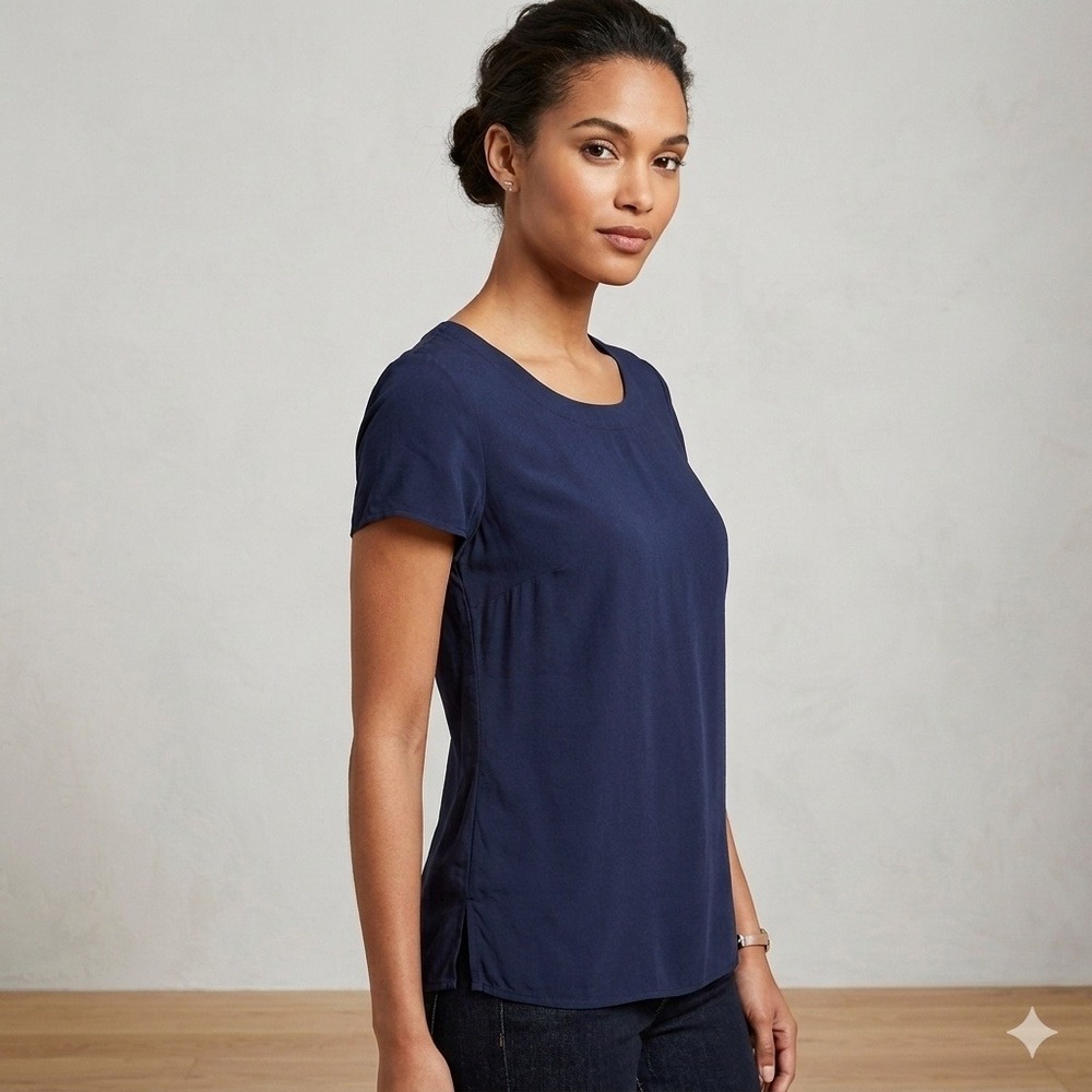 Banana Republic Zip Back Short Sleeve Dress Tee‎ Navy Blue XXS Petite